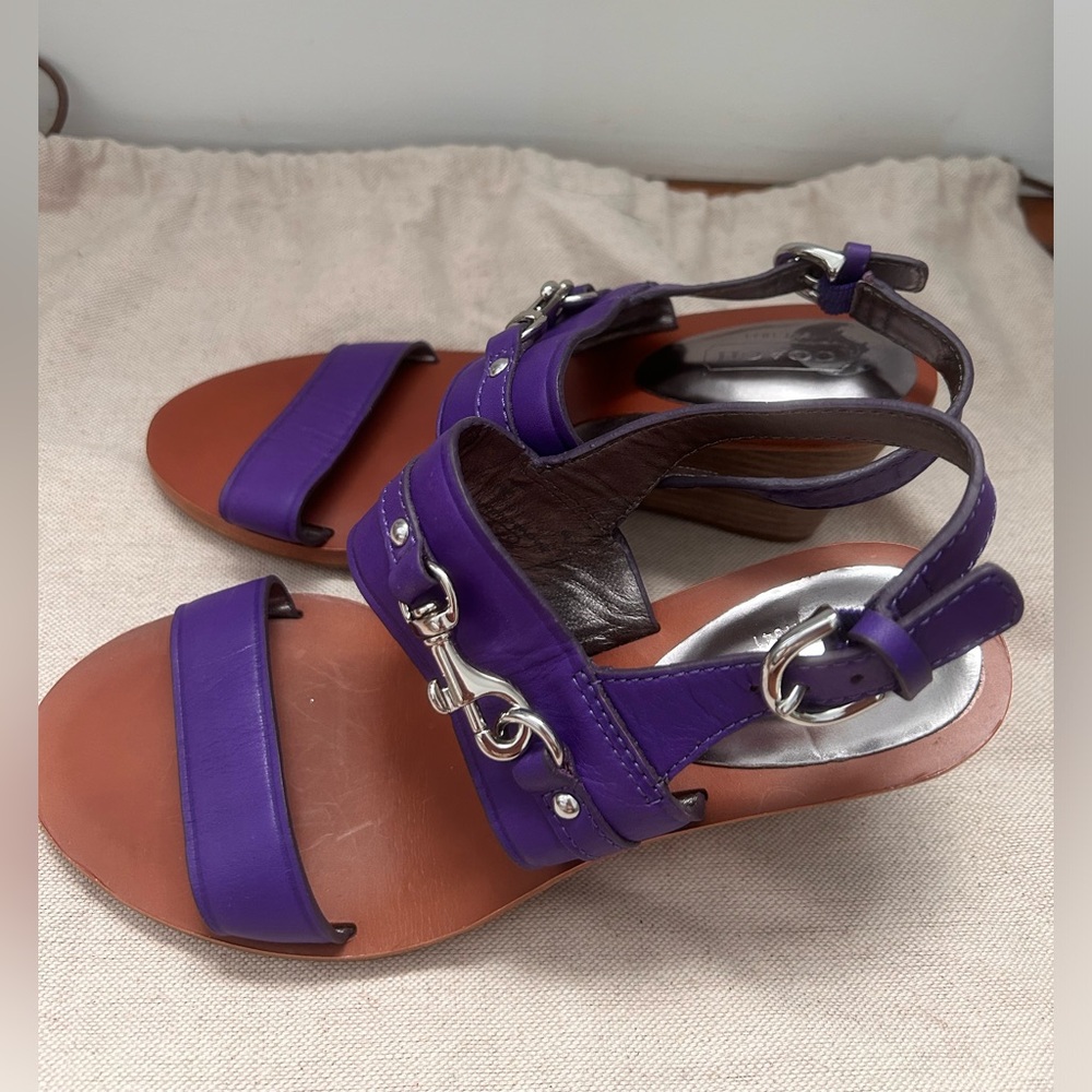 Coach Pam Shiny Strappy Wedge Sandals, size 6